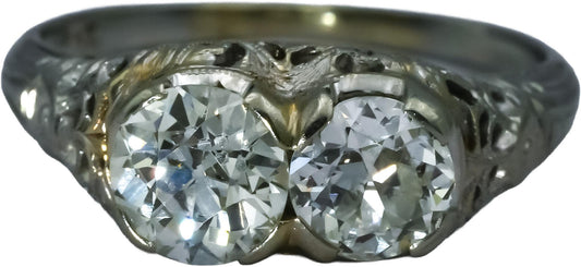 Antique Art Deco 18k White Gold VS Diamond Ring 1.47CT Size 6.5