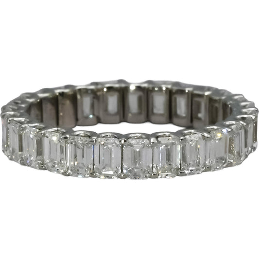 14k White Gold VS Emerald Cut Diamond Eternity Band Ring 3.49CT Size 7