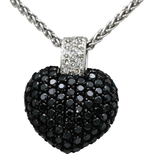 14k White Gold Round White and Black Diamond Heart Pendant Necklace 1.35CT