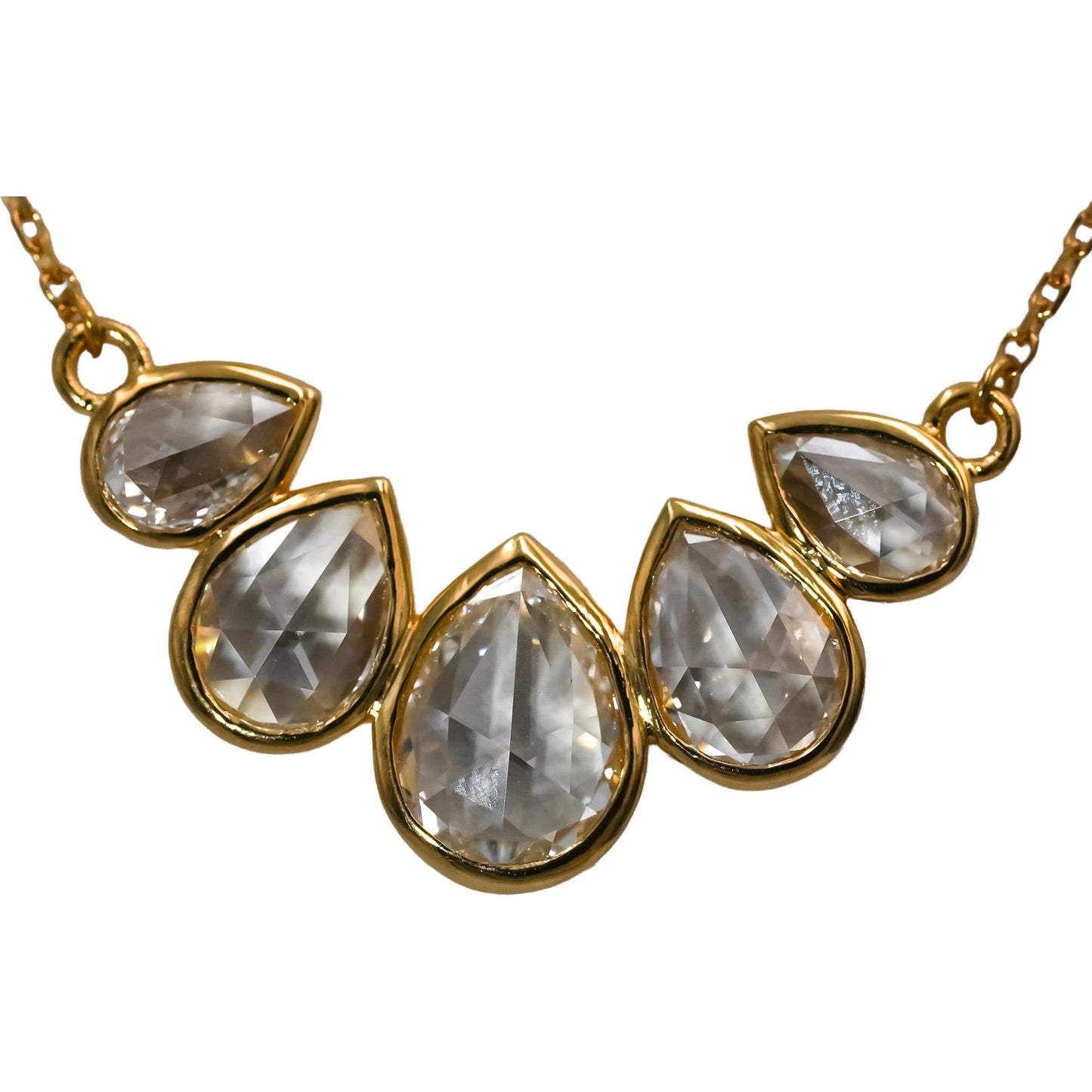 14k Yellow Gold VS Pear Shape Rose Cut Diamond Pendant Necklace 2.37CT