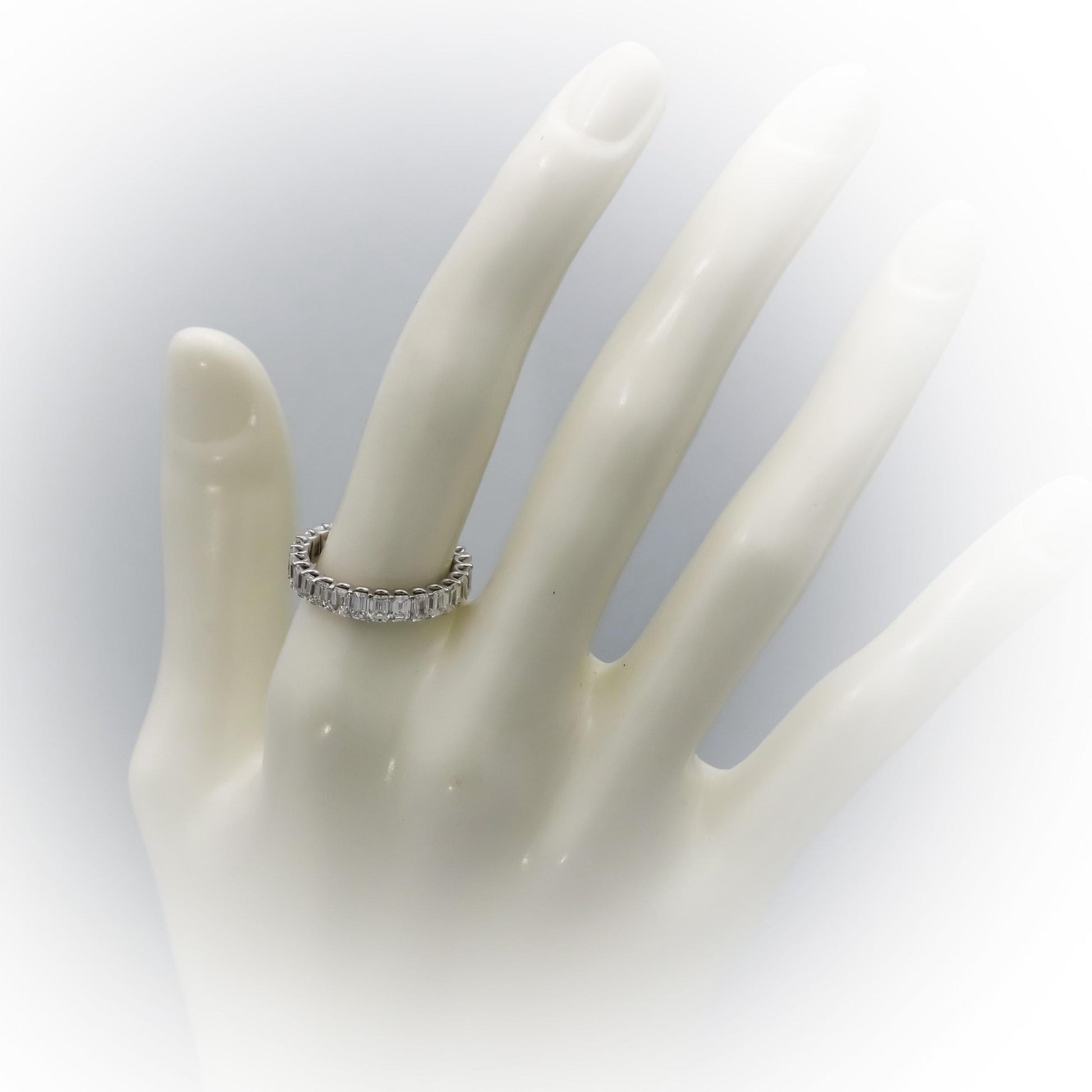 14k White Gold VS Emerald Cut Eternity Band Ring 3.35CT Size 6.5