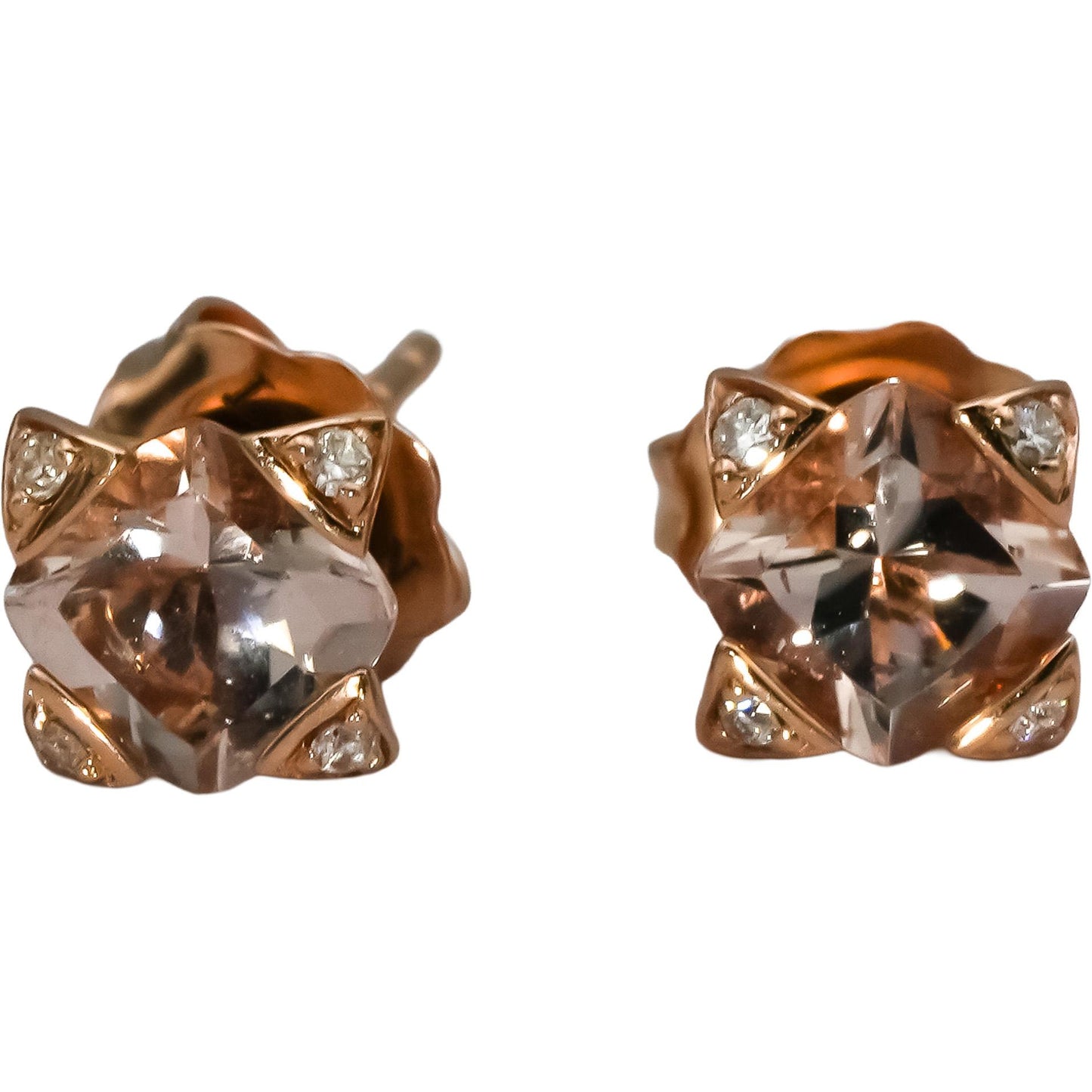 LE VIAN 14k Rose Gold Morganite Stud Earrings w/ Diamond Accents