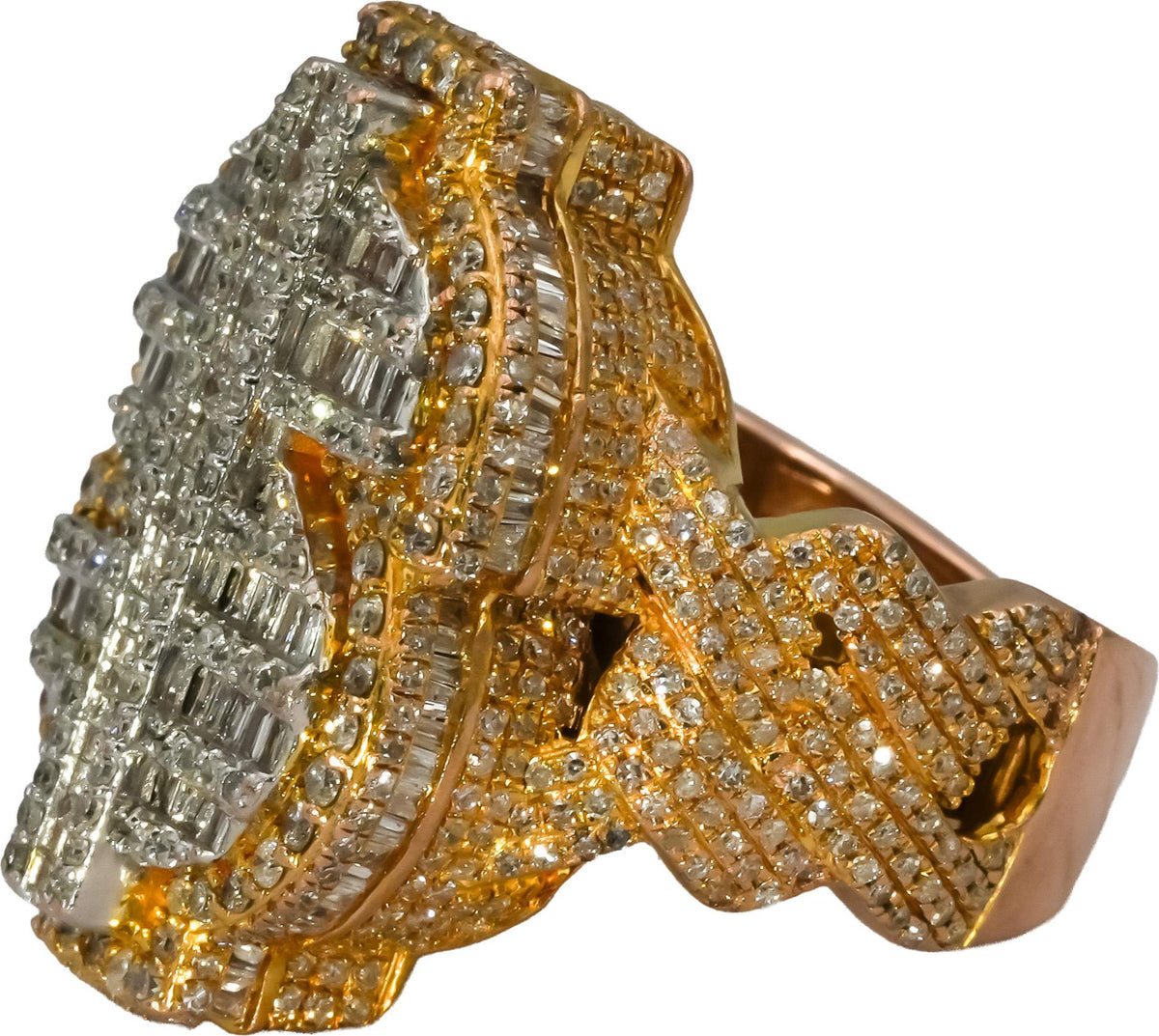 10k Rose & White Gold Diamond Cluster Dollar Sign Ring 3.50CT Size 5