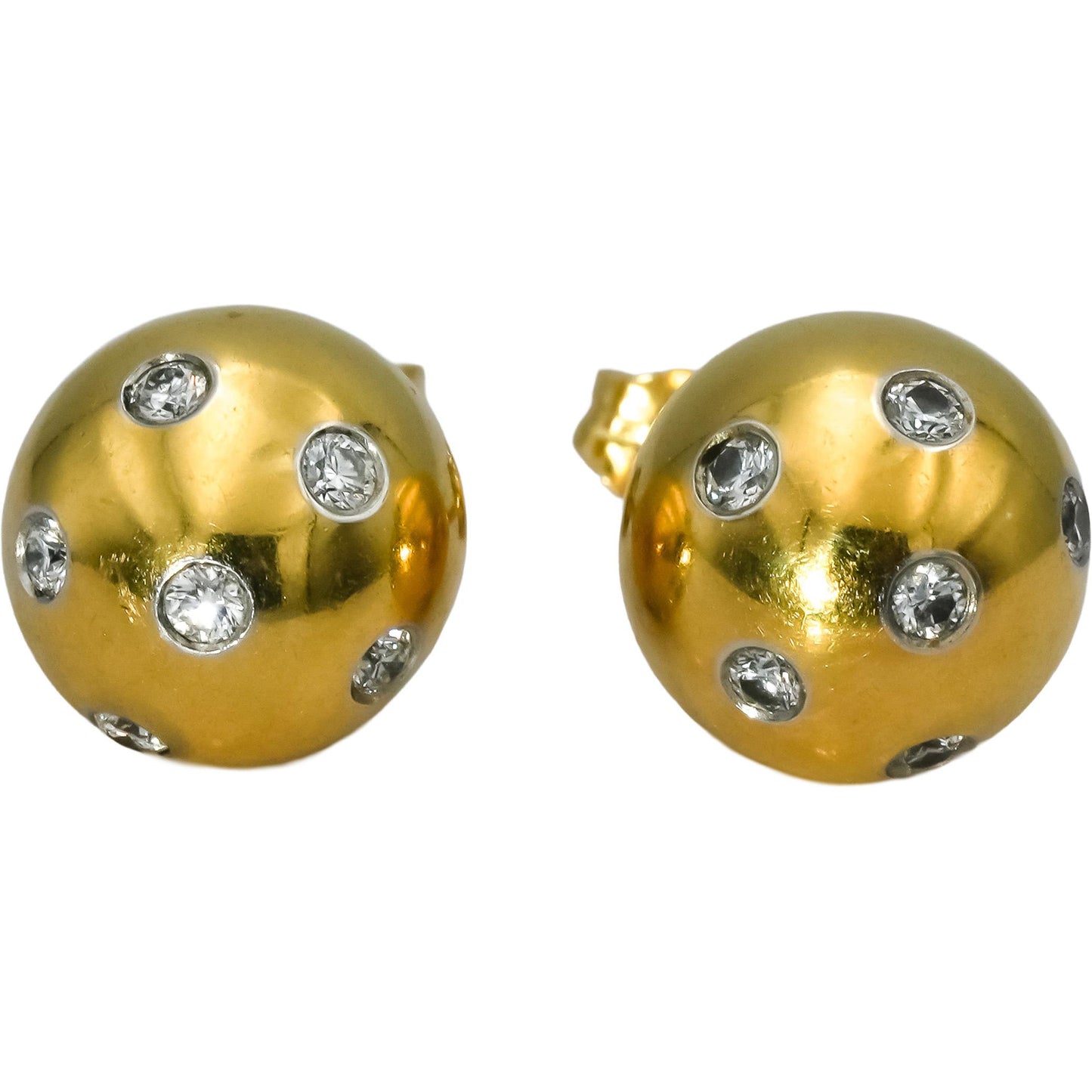 TIFFANY & CO. 18k Gold Platinum VS Diamond Dot Etoile Ball Stud Earrings 0.18CT