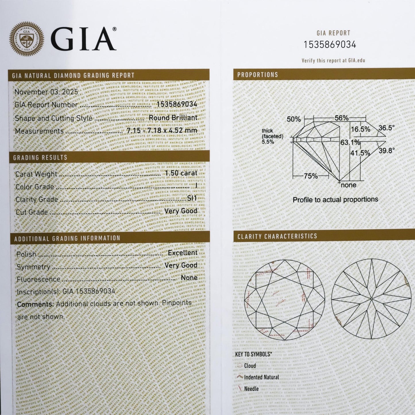 GIA Certified SI1/I Round Cut Natural Diamond Loose Stone 1.50CT