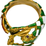 Vintage Antique 18k Yellow Gold White and Green Enamel Snake Ring 7