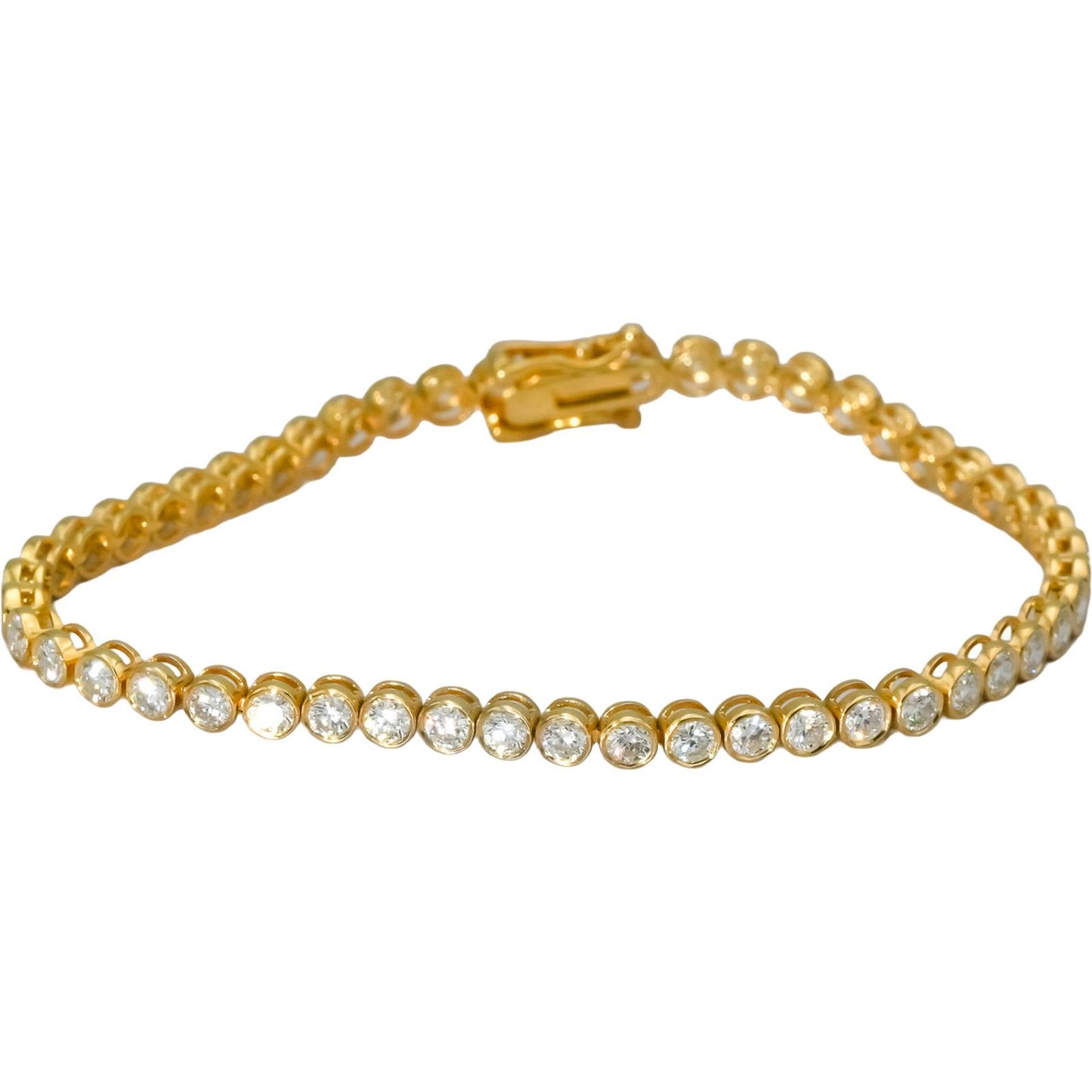 14k Yellow Gold VS Round Bezel Set Diamond Tennis Bracelet 4.36CT