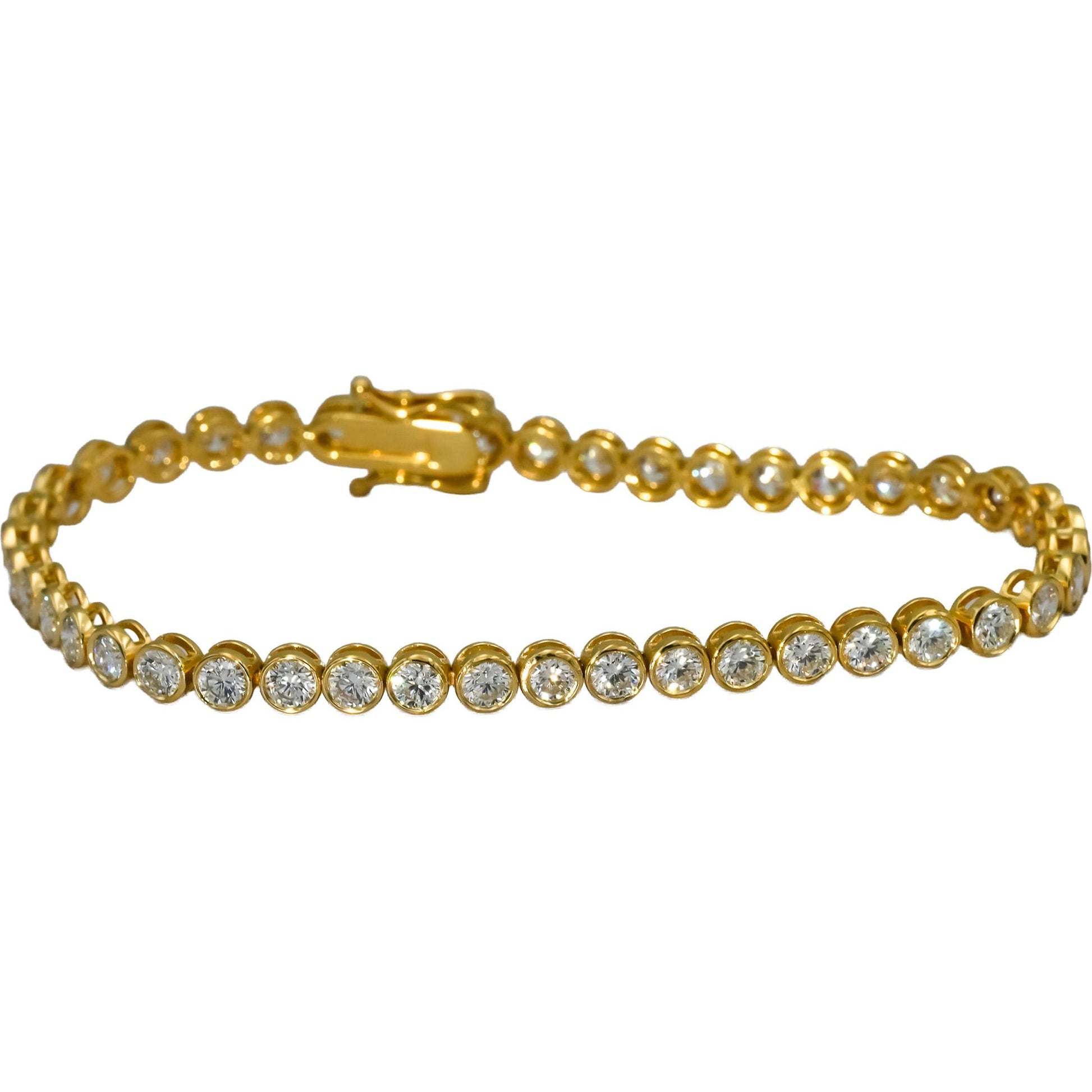 14k Yellow Gold VS Round Bezel Set Natural Diamond Tennis Bracelet 6.06CT