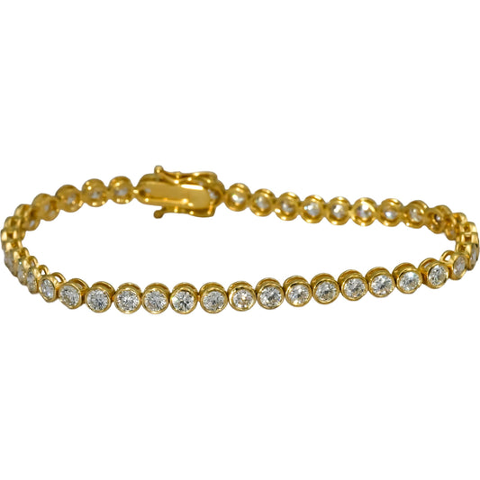 14k Yellow Gold VS Round Bezel Set Natural Diamond Tennis Bracelet 6.06CT