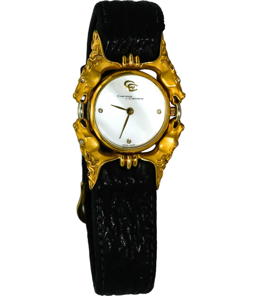 CARRERA Y CARRERA 18k Gold Caballos Mother of Pearl Quartz Watch Diamond Accents