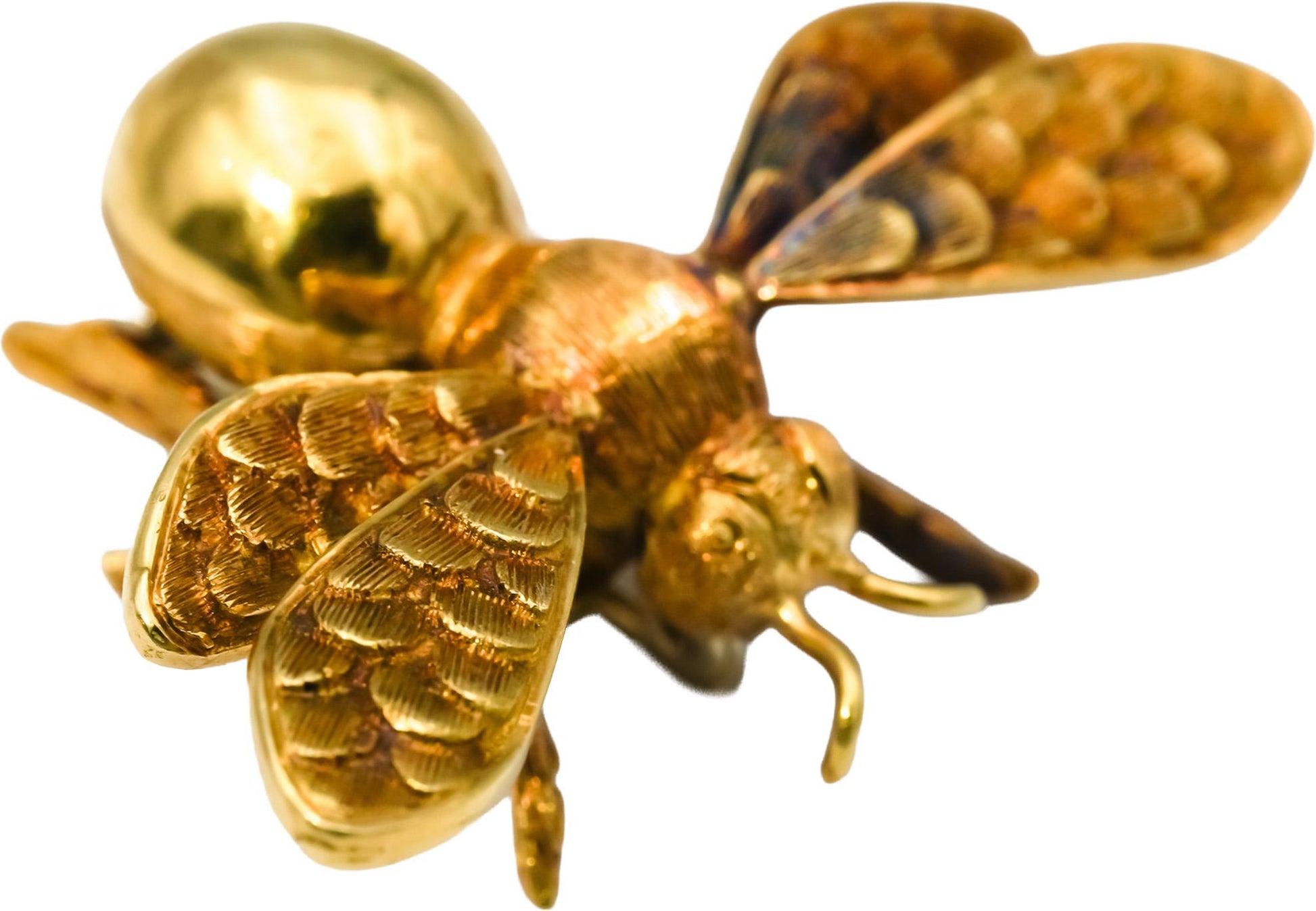 18k Yellow Gold Flying Insect Bee Brooch Pin