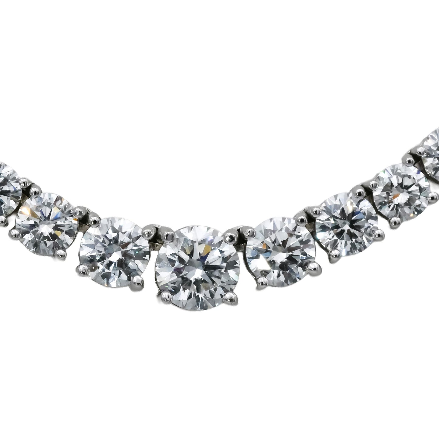 14k White Gold VS Round Lab-Grown Diamond Graduated Riviera Necklace 29.47CT