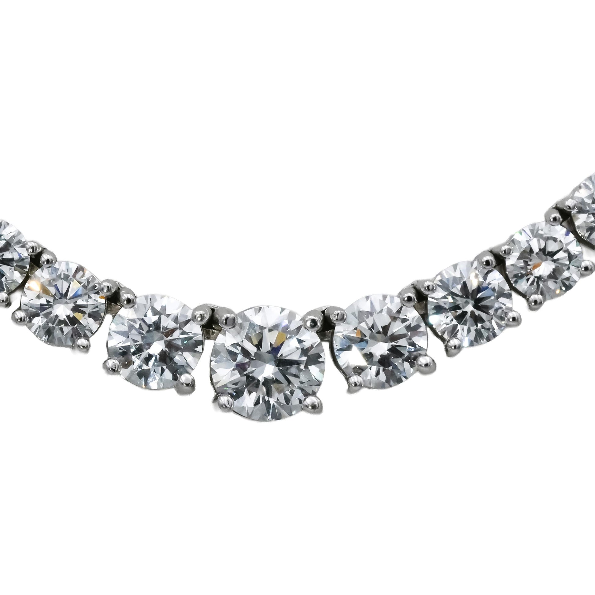 14k White Gold VS Round Lab-Grown Diamond Graduated Riviera Necklace 29.47CT