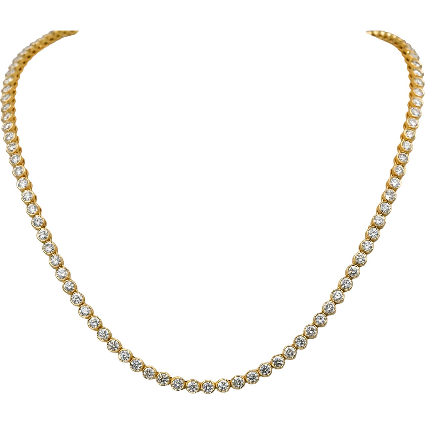 14k Yellow Gold VS Round Bezel Set Diamond Tennis Necklace 5.62CT