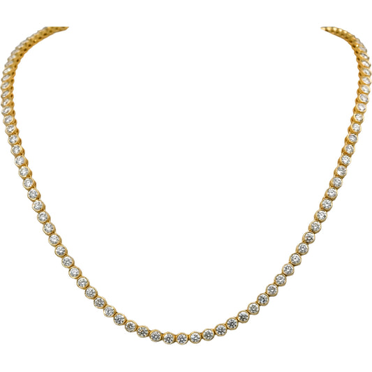 14k Yellow Gold VS Round Bezel Set Diamond Tennis Necklace 5.62CT