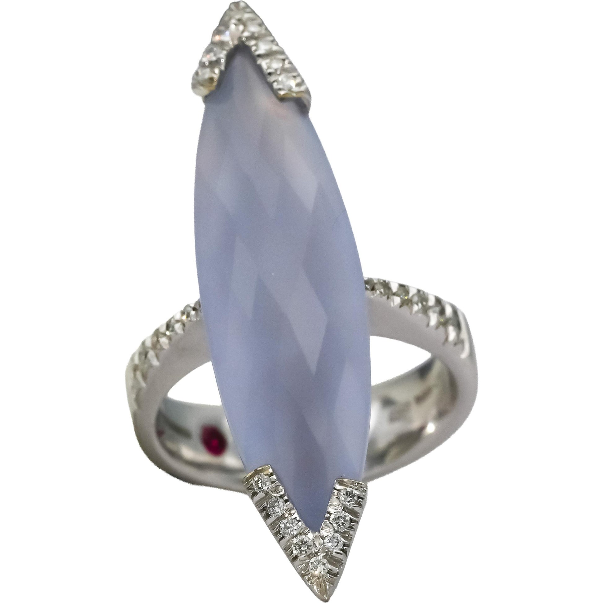 ROBERTO COIN 18k White Gold Diamond and Chalcedony Cocktail Ring Size 6.75