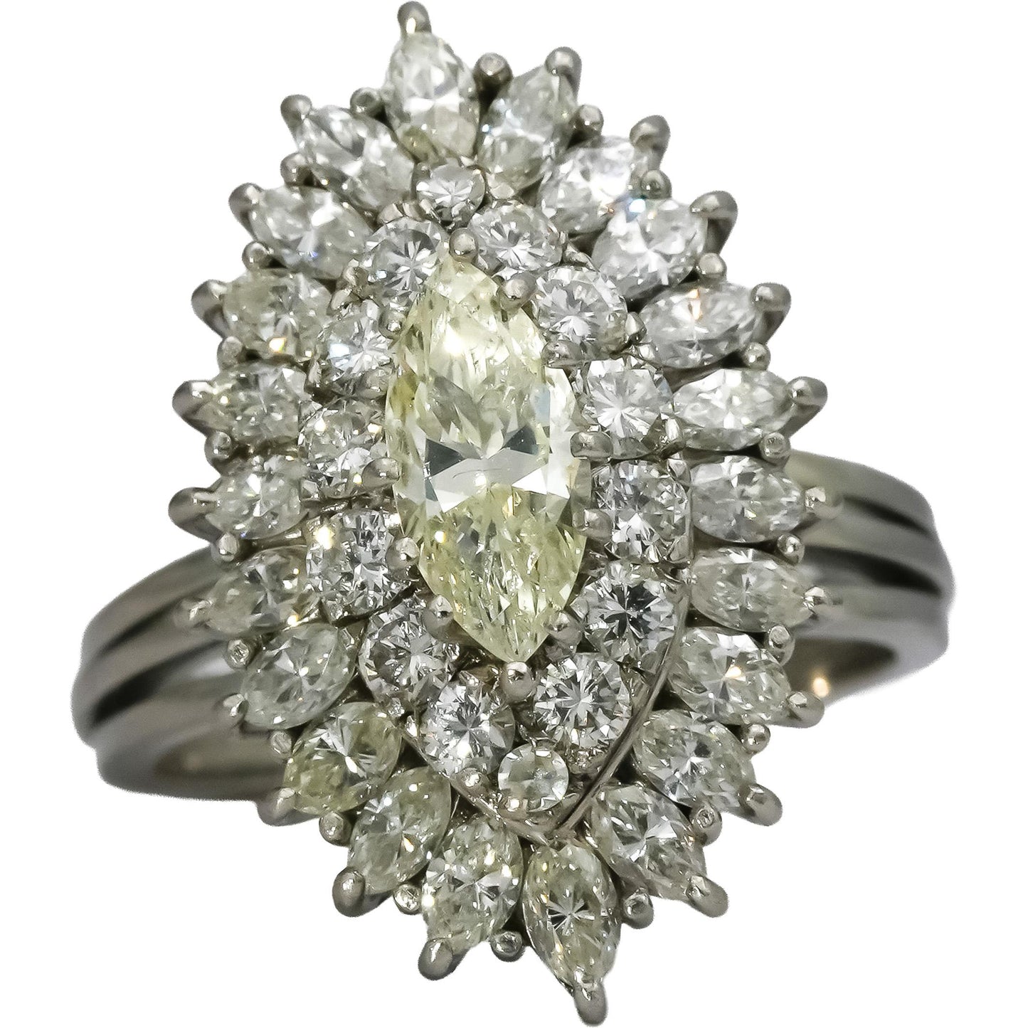 Vintage Platinum VS Marquise & Round Diamond Cocktail Ring 2.50CT Size 7