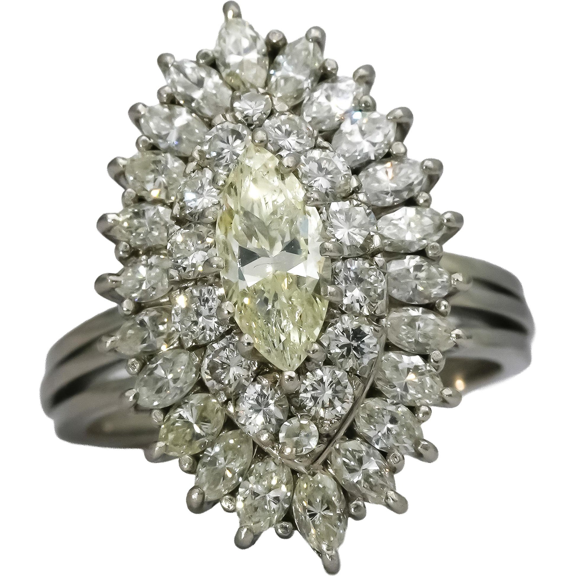 Vintage Platinum VS Marquise & Round Diamond Cocktail Ring 2.50CT Size 7
