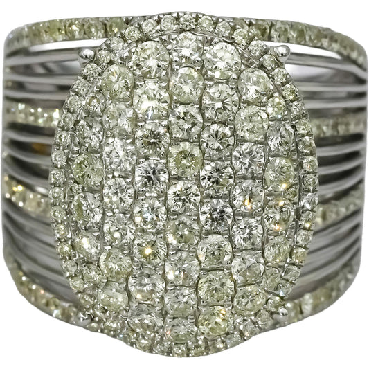 18k White Gold Round Diamond Pave Set Cluster Cocktail Ring 2.50CT Size 7.5