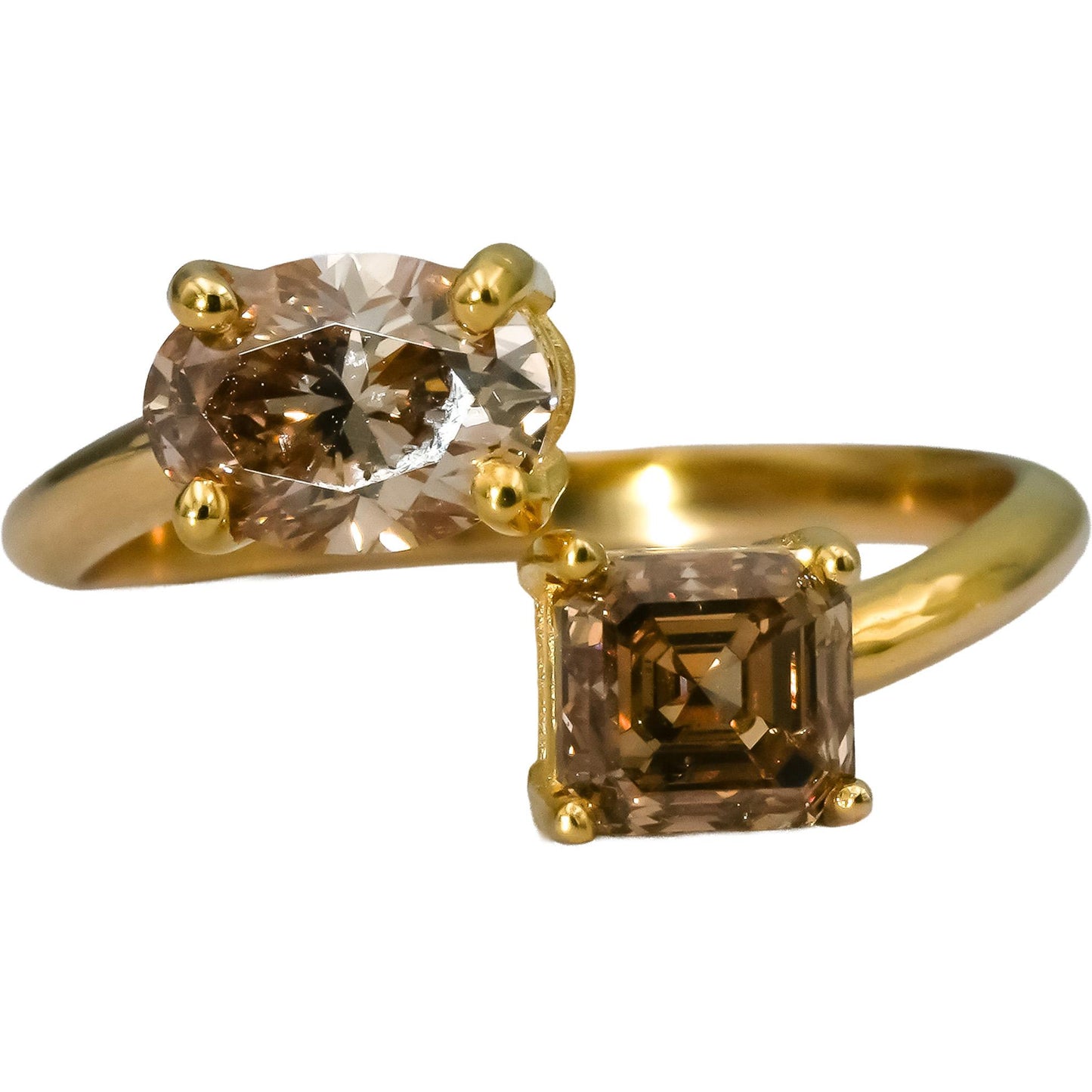 18k Yellow Gold Oval and Asscher Cut Diamond Bypass Ring 2.04CT Size 6.75