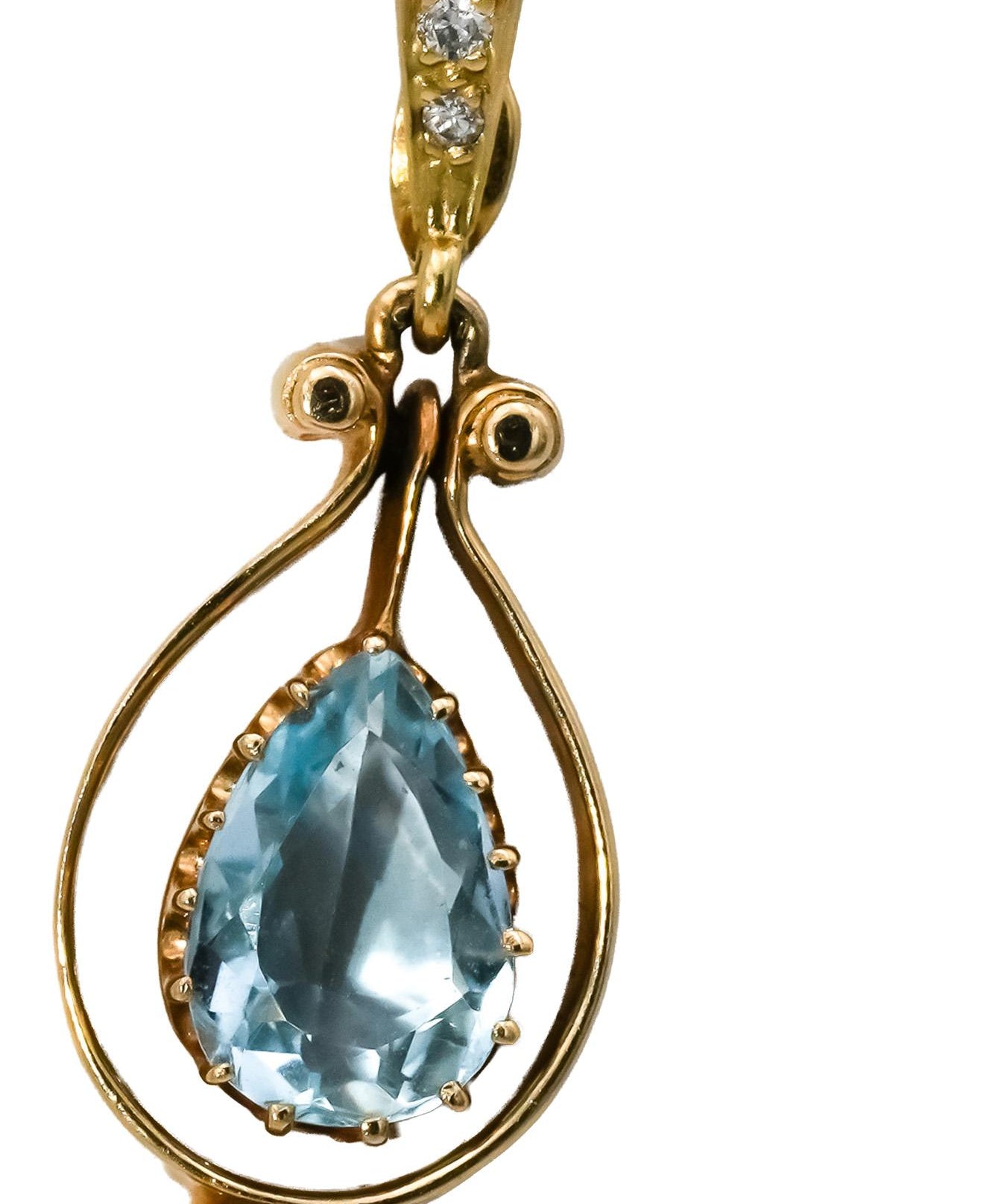 Vintage 14k Yellow Gold Diamond and Aquamarine Pendant Necklace 1.60CT