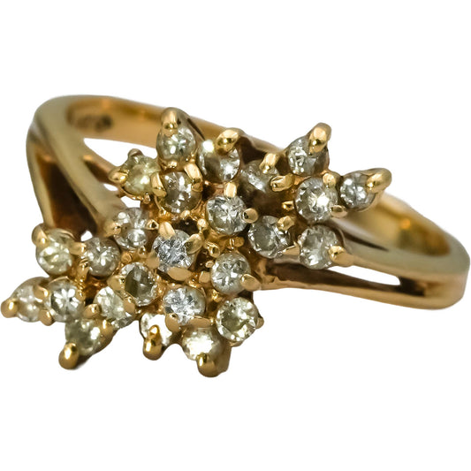 14k Yellow Gold Round Diamond Cluster Cocktail Ring 0.33CT Size 6