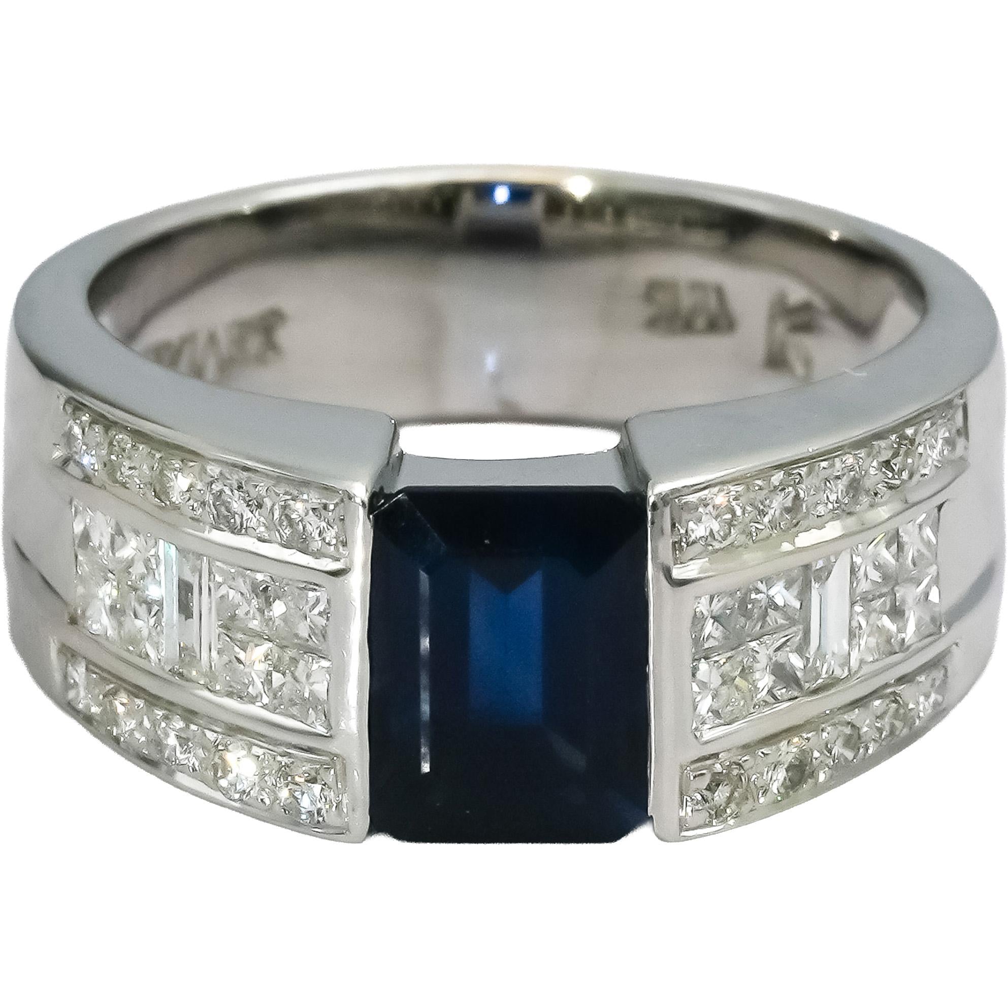 LE VIAN 18k White Gold Diamond and Sapphire Cocktail Ring 2.50CT Size 6.5