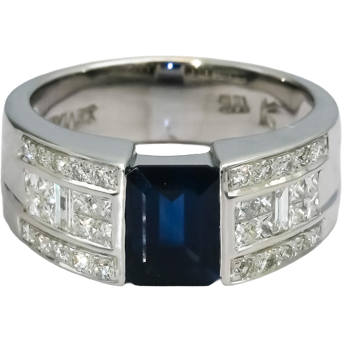 LE VIAN 18k White Gold Diamond and Sapphire Cocktail Ring 2.50CT Size 6.5
