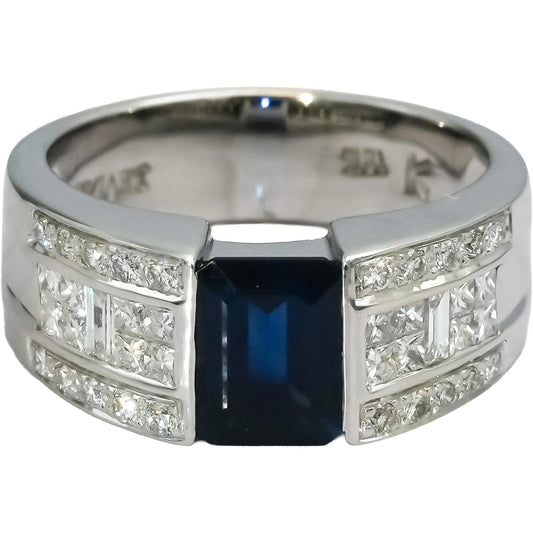 LE VIAN 18k White Gold Diamond and Sapphire Cocktail Ring 2.50CT Size 6.5
