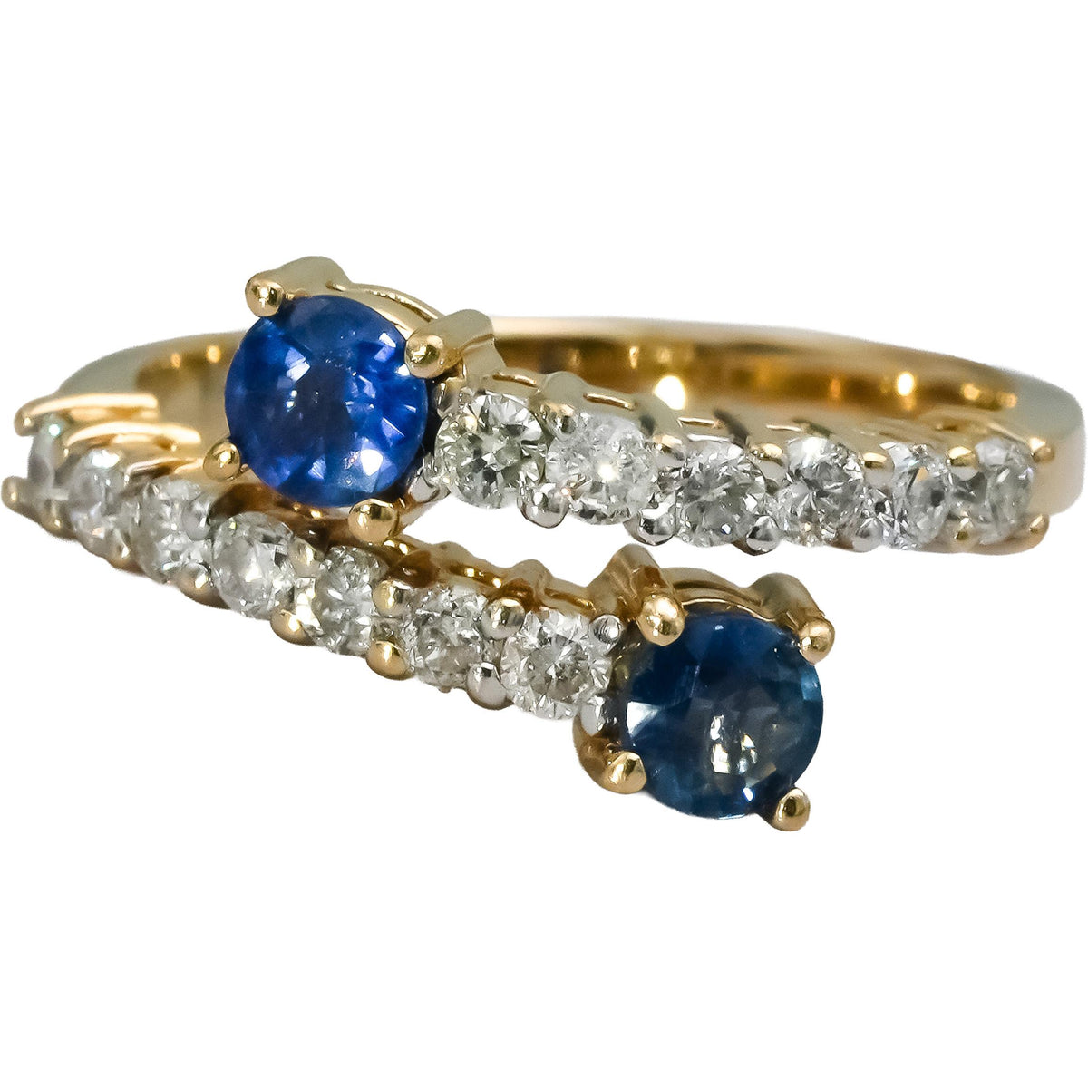 14k Yellow Gold Diamond and Sapphire Bypass Ring 1.15CT Size 6.75