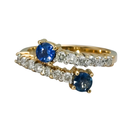 14k Yellow Gold Diamond and Sapphire Bypass Ring 1.15CT Size 6.75