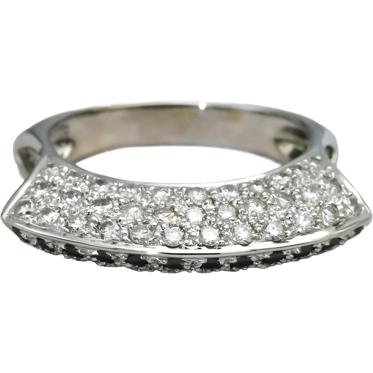 18k White Gold Round White and Black Diamond Ring 3.0CT Size 8.5