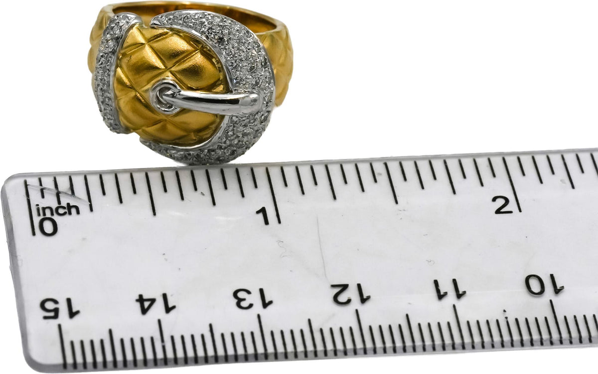 18k Yellow Gold Platinum VS Round Diamond Belt Buckle Ring 0.50CT Size 6.5