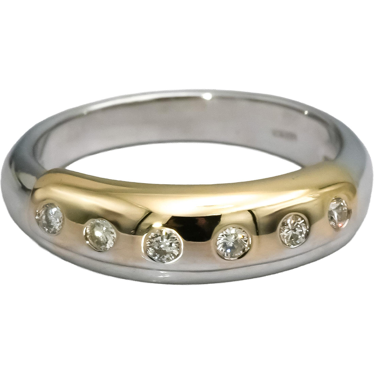 14k White and Yellow Gold VS Round Bezel Band Ring 0.15CT Size 6.75
