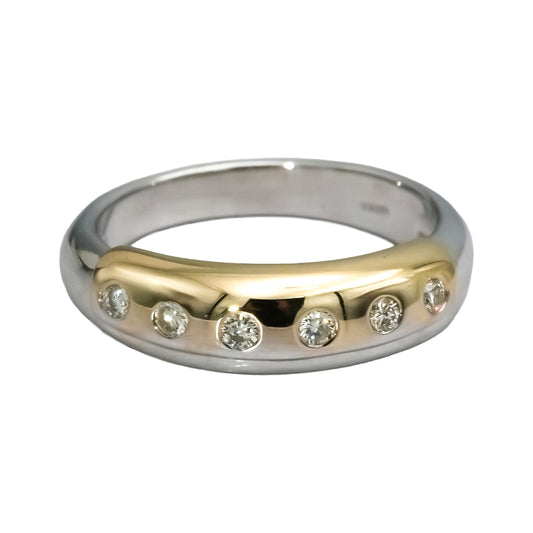 14k White and Yellow Gold VS Round Bezel Band Ring 0.15CT Size 6.75
