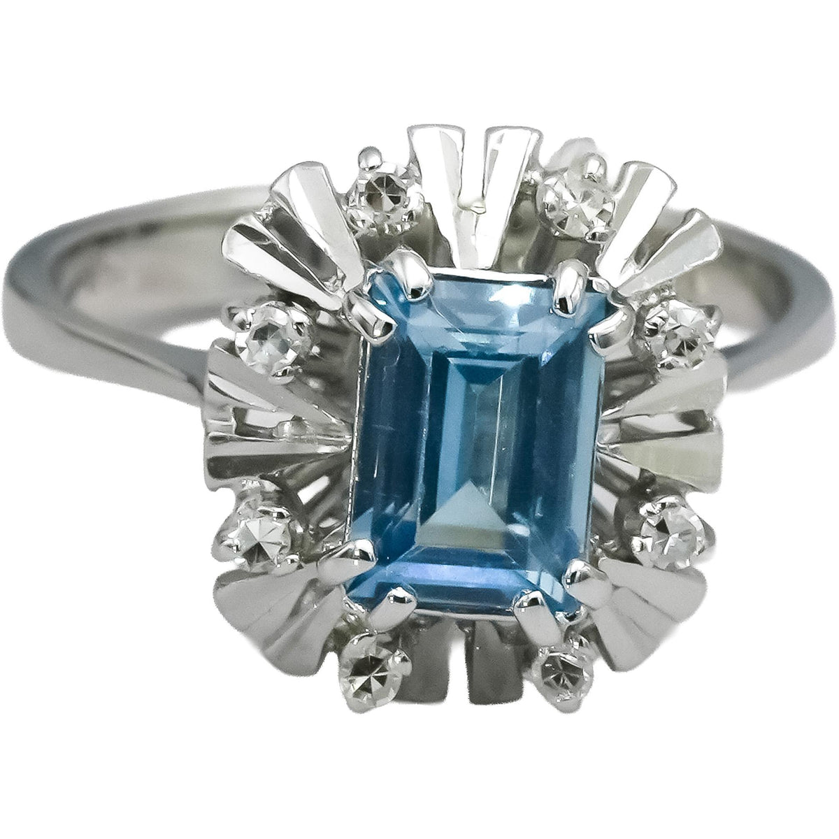 18k White Gold Diamond and Blue Topaz Cocktail Ring 1.10CT Size 5.75