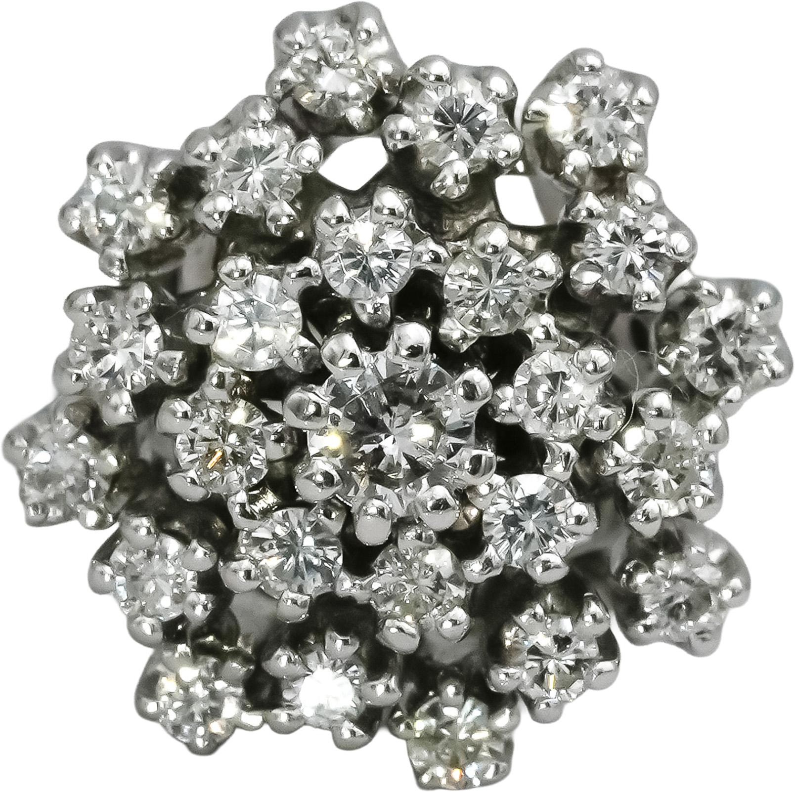 Vintage 14k White Gold VS Round Diamond Cluster Cocktail Ring 1.0CT Size 6.5