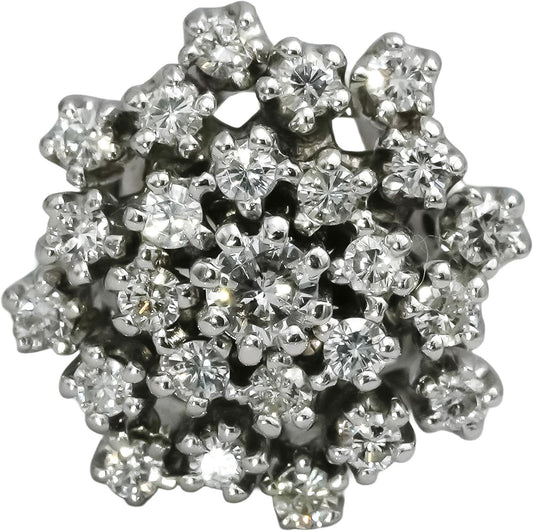 Vintage 14k White Gold VS Round Diamond Cluster Cocktail Ring 1.0CT Size 6.5