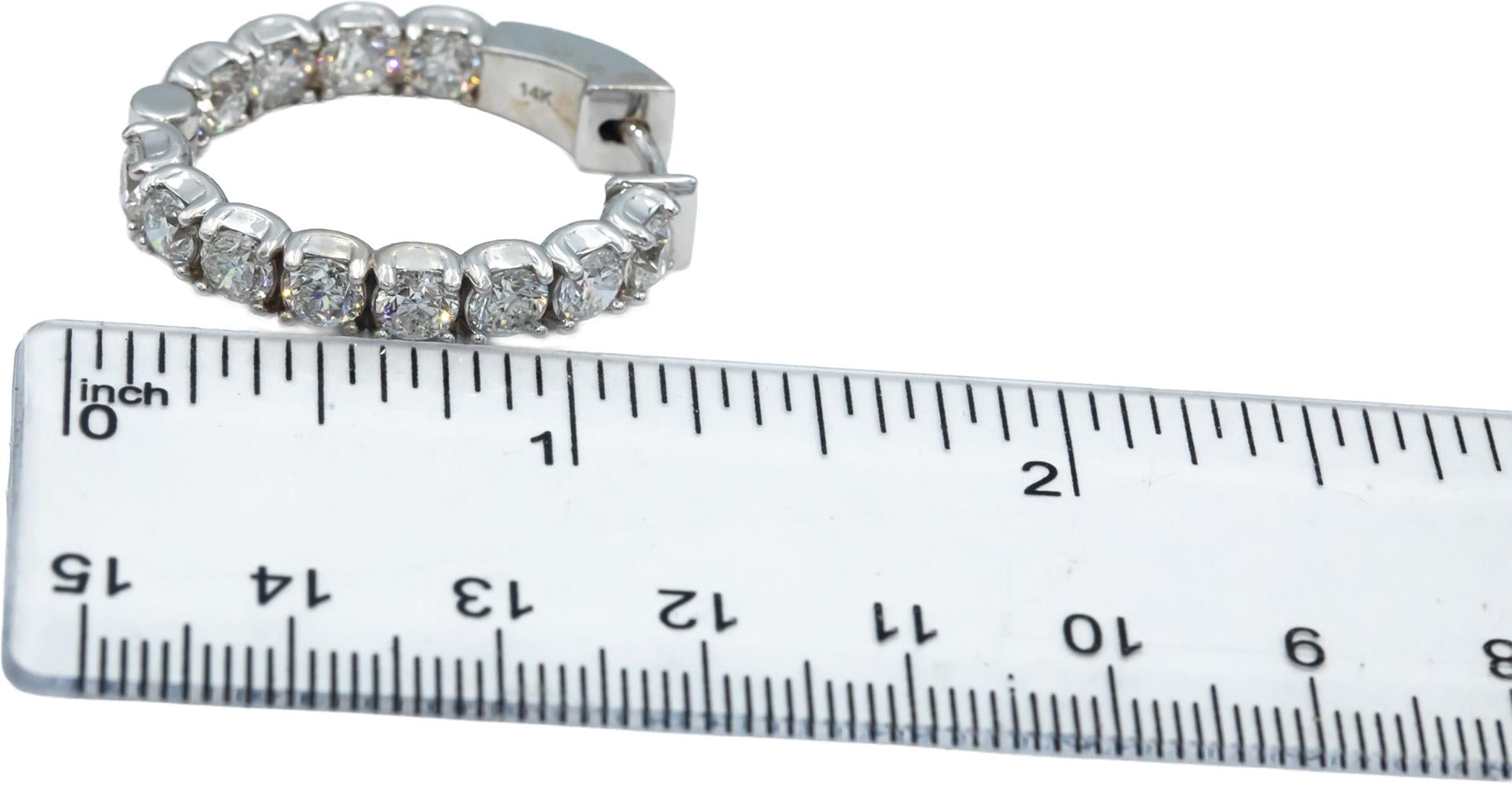 14k White Gold Round Diamond Inside Out Oval Hoop Earrings 7.42CT