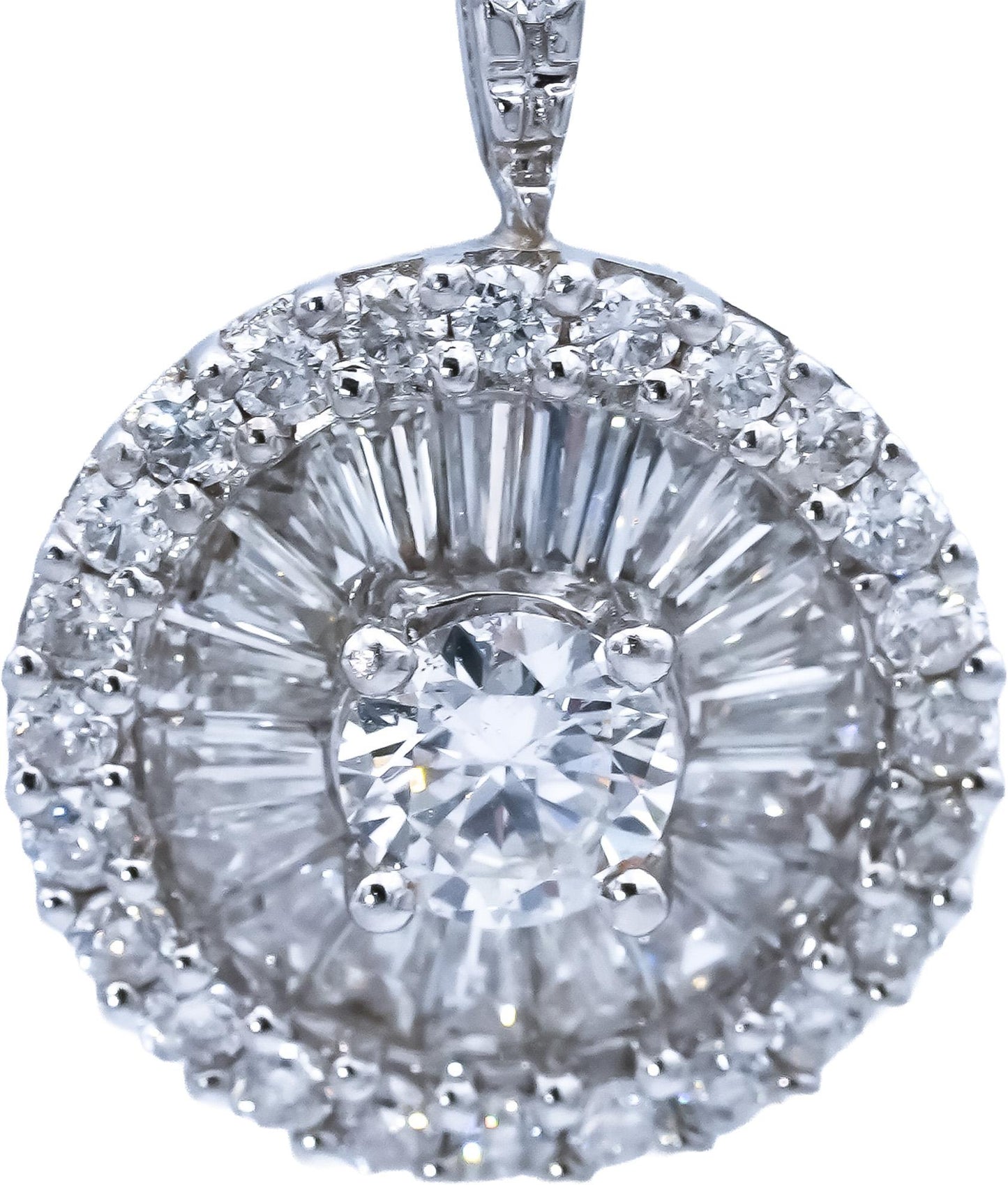 18k White Gold VS Round and Baguette Cut Diamond Drop Dangle Earrings 2.0CT