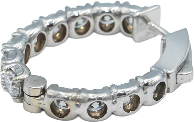 14k White Gold Round Diamond Inside Out Oval Hoop Earrings 7.42CT