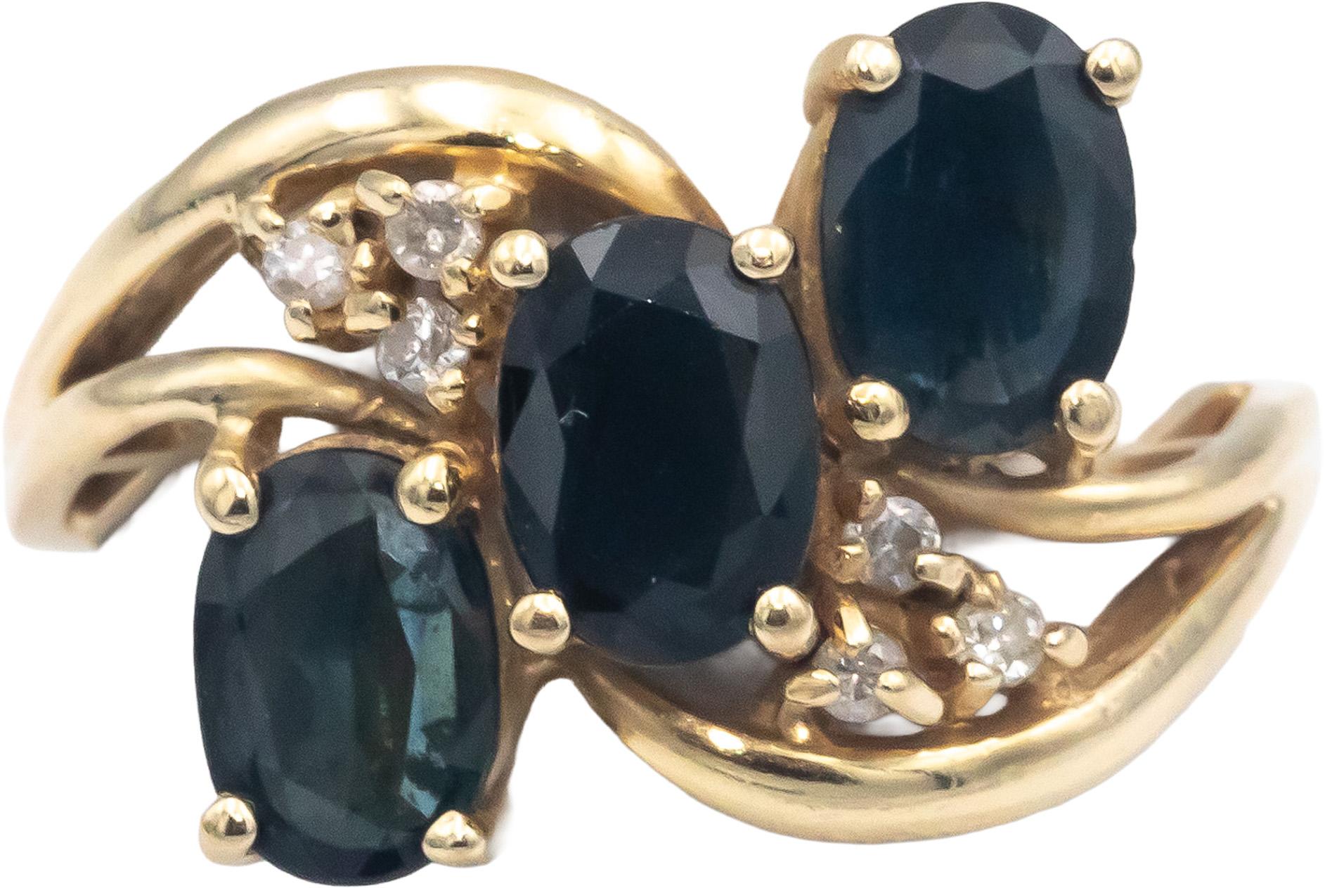 14k Yellow Gold 1.56CT Diamond and Sapphire Cocktail Ring Size 8