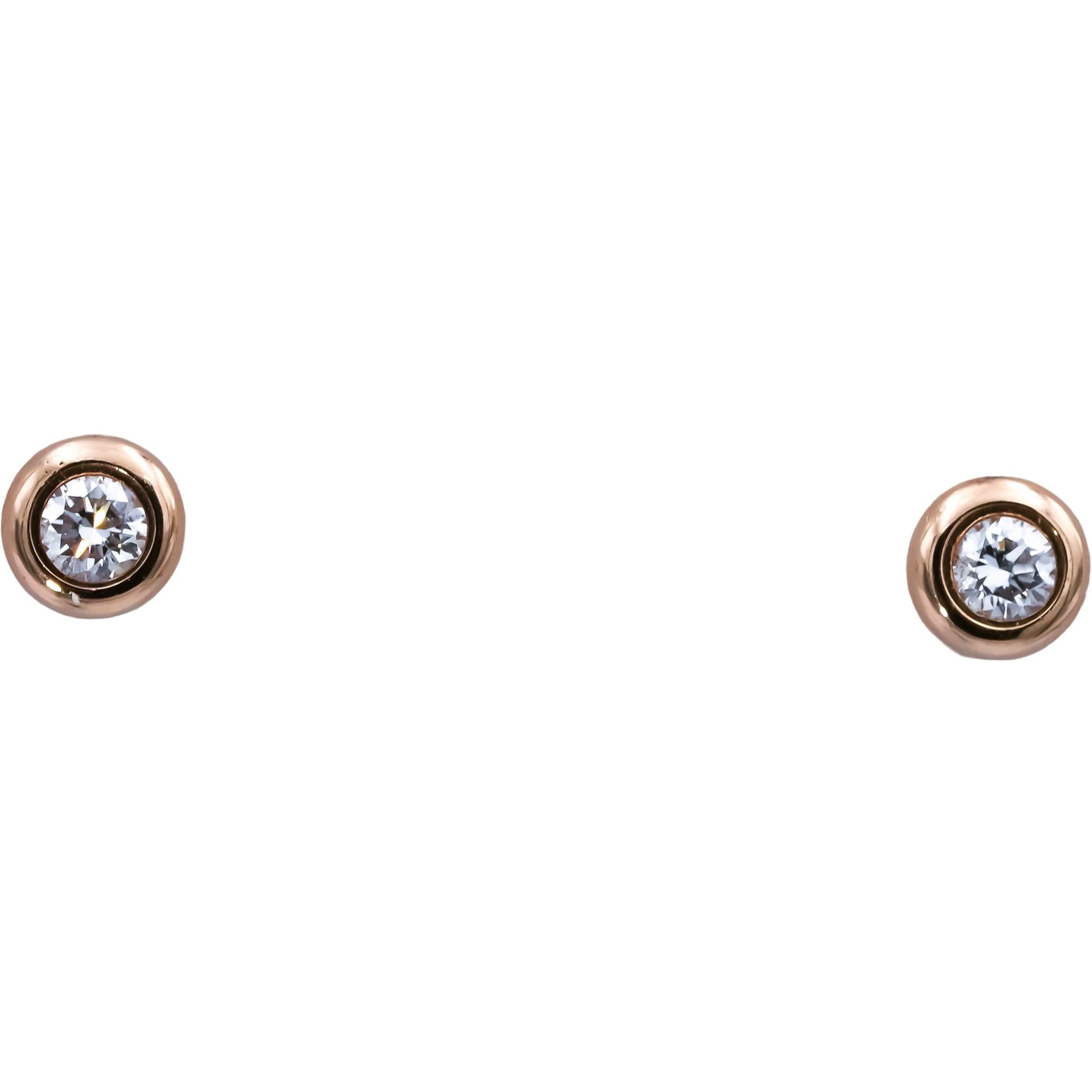 TIFFANY & CO. 18k Yellow Gold Round Bezel Set Diamond Stud Earrings .30CT