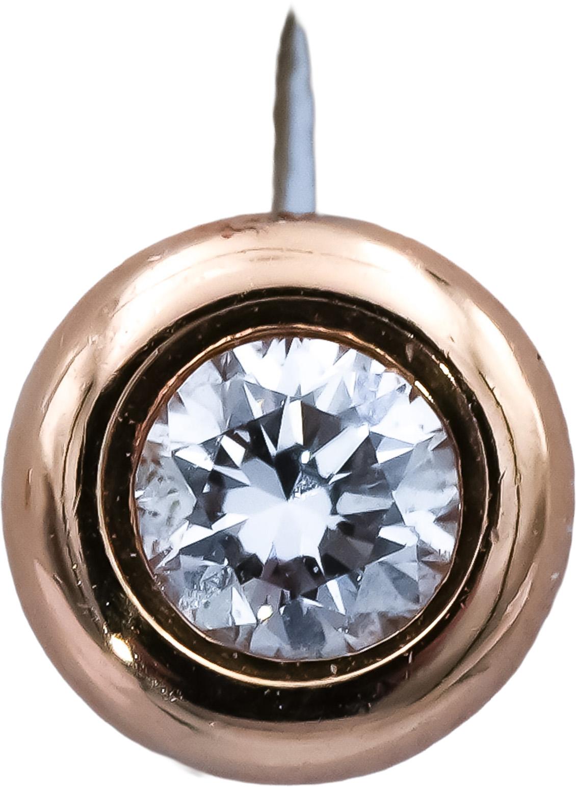 TIFFANY & CO. 18k Yellow Gold Round Bezel Set Diamond Stud Earrings .30CT