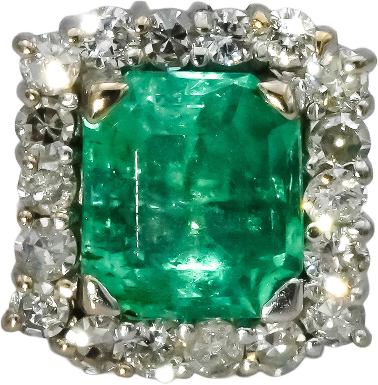 18k White Gold Diamond and Emerald Square Halo Stud Earrings 4.50CT