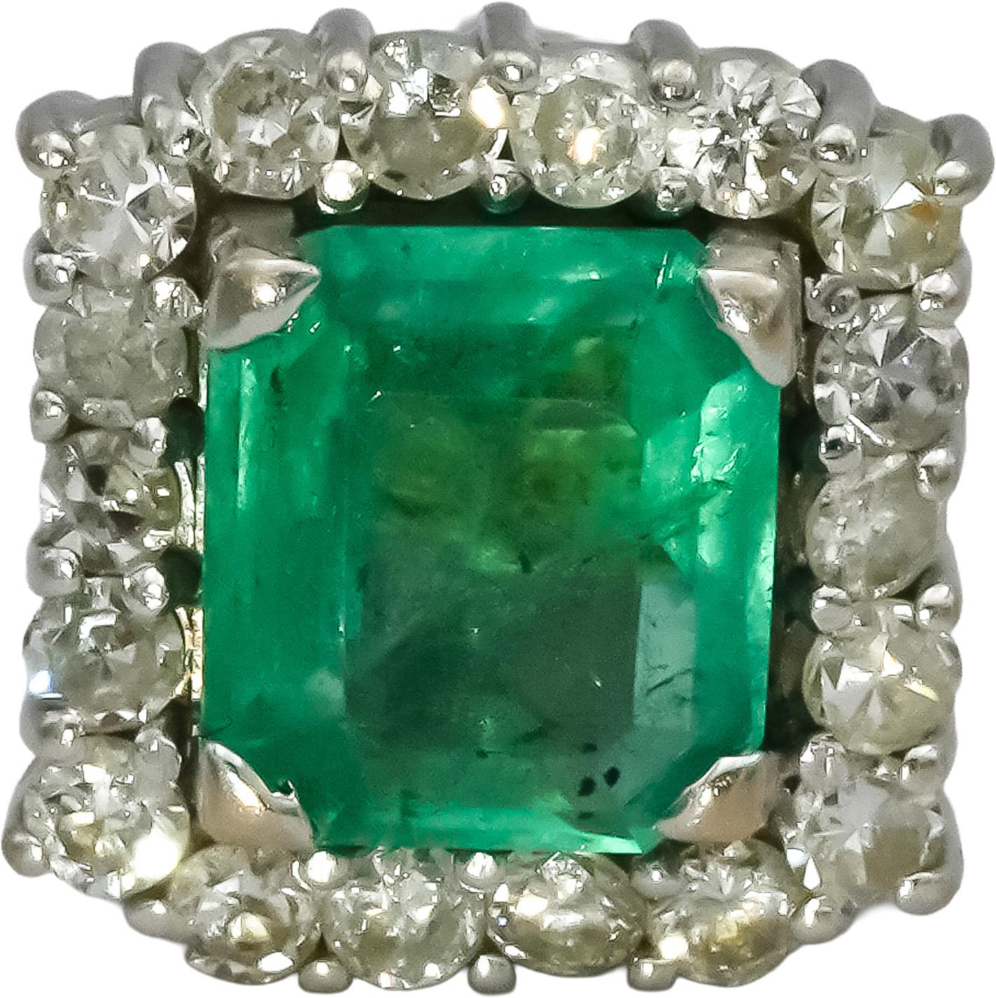 18k White Gold Diamond and Emerald Square Halo Stud Earrings 4.50CT