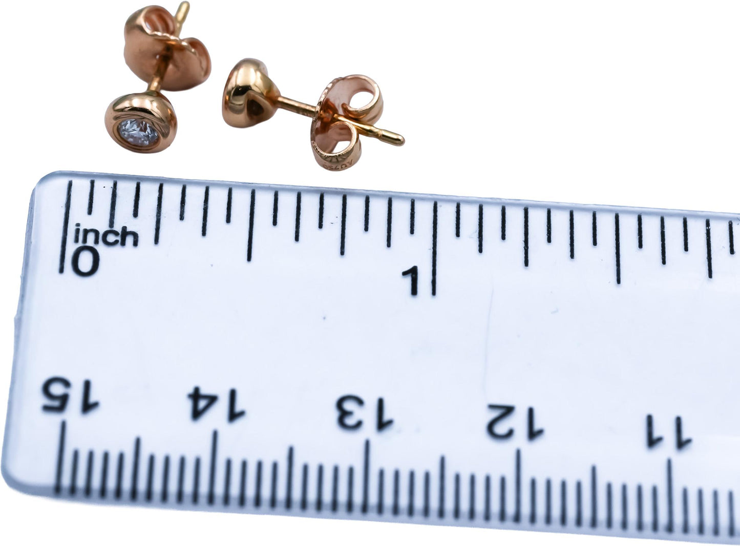 TIFFANY & CO. 18k Yellow Gold Round Bezel Set Diamond Stud Earrings .30CT