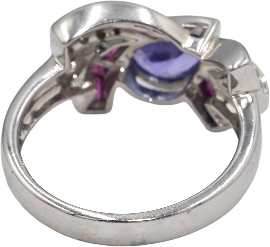 18k White Gold 1.40CT Diamond Tanzanite Ruby Ribbon Ring size 6.75