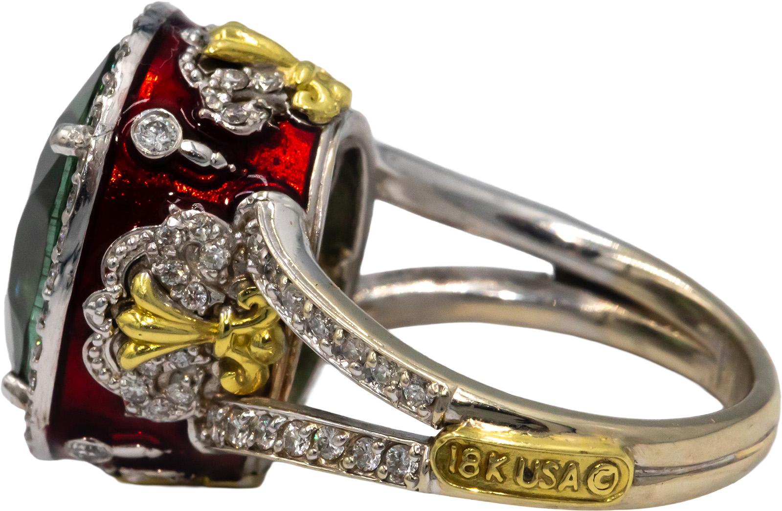 STAMBOLIAN 18k White Yellow Gold Diamond & Tourmaline Cocktail Ring 11.85CT
