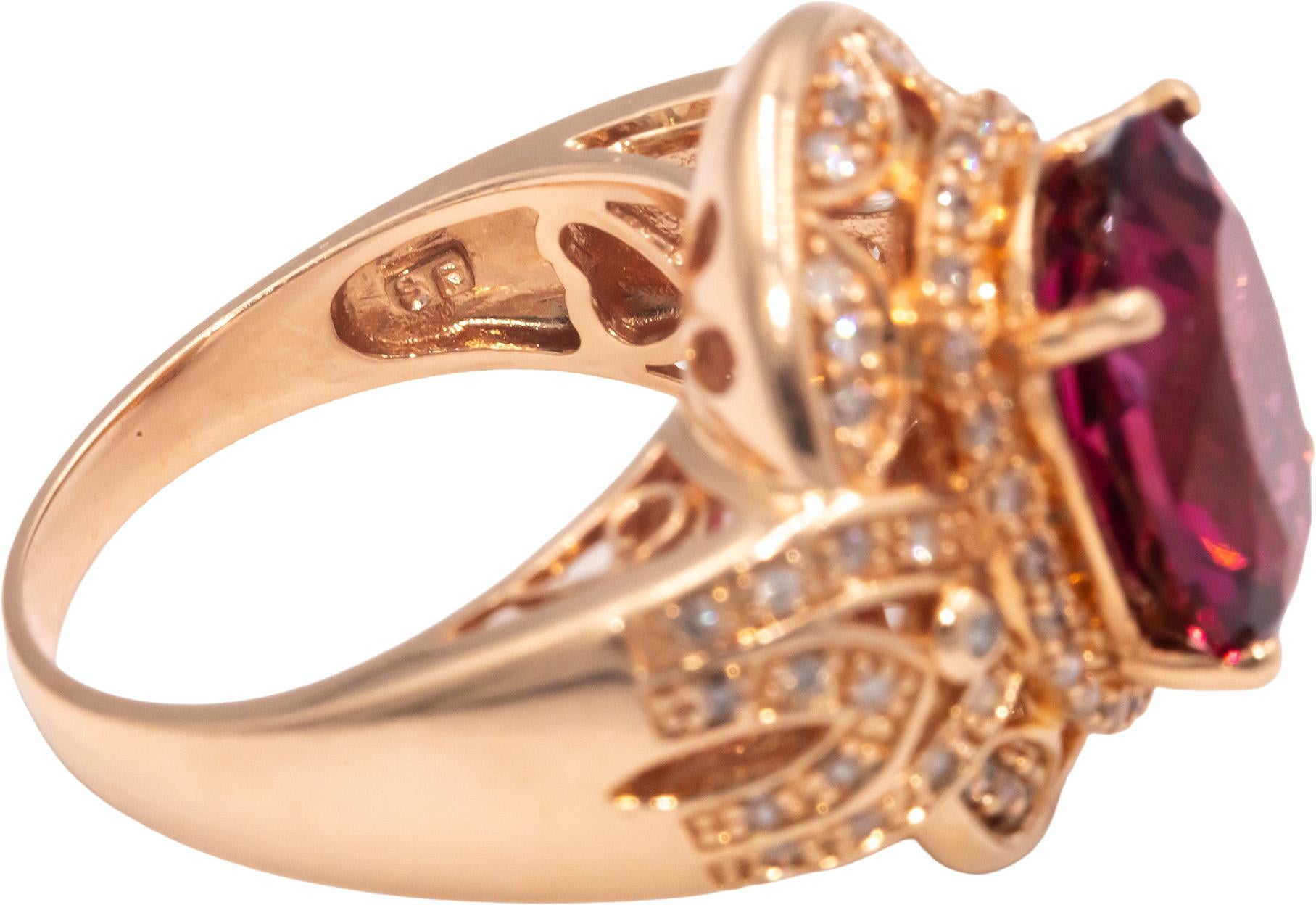 14k Yellow Gold Diamond and Pink Tourmaline Cocktail Ring 7.0CT Size 8